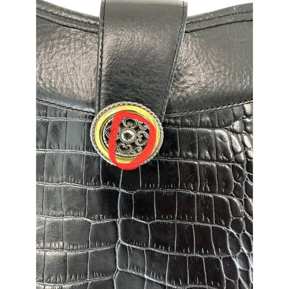 Brighton Vintage Black Croc Embossed Leather Basic Crossbody Purse Basic - Picture 3 of 14